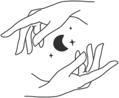 Illustration représentant le magnétisme avec deux mains avec des étoiles et une lune au centre